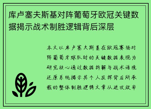库卢塞夫斯基对阵葡萄牙欧冠关键数据揭示战术制胜逻辑背后深层